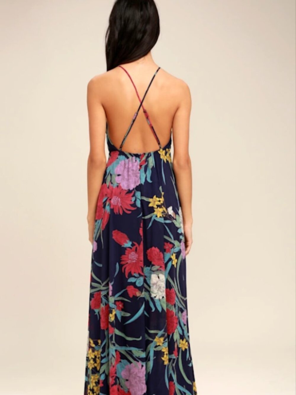 Lulus A Dream Realized Navy Blue Floral Print Maxi Dress M - Picture 4 of 13